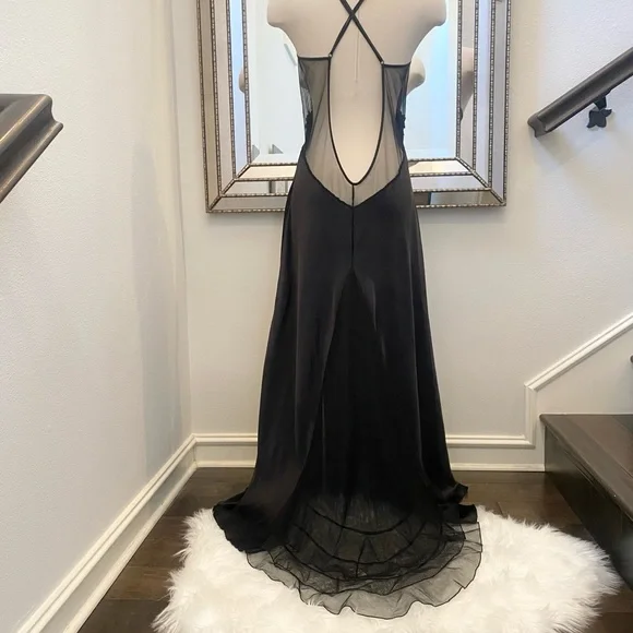 🌺SOLD🌺 Y2K Frederick’s of Hollywood Silky Sheer Black Maxi Gown Slip Dress - Picture 8 of 10
